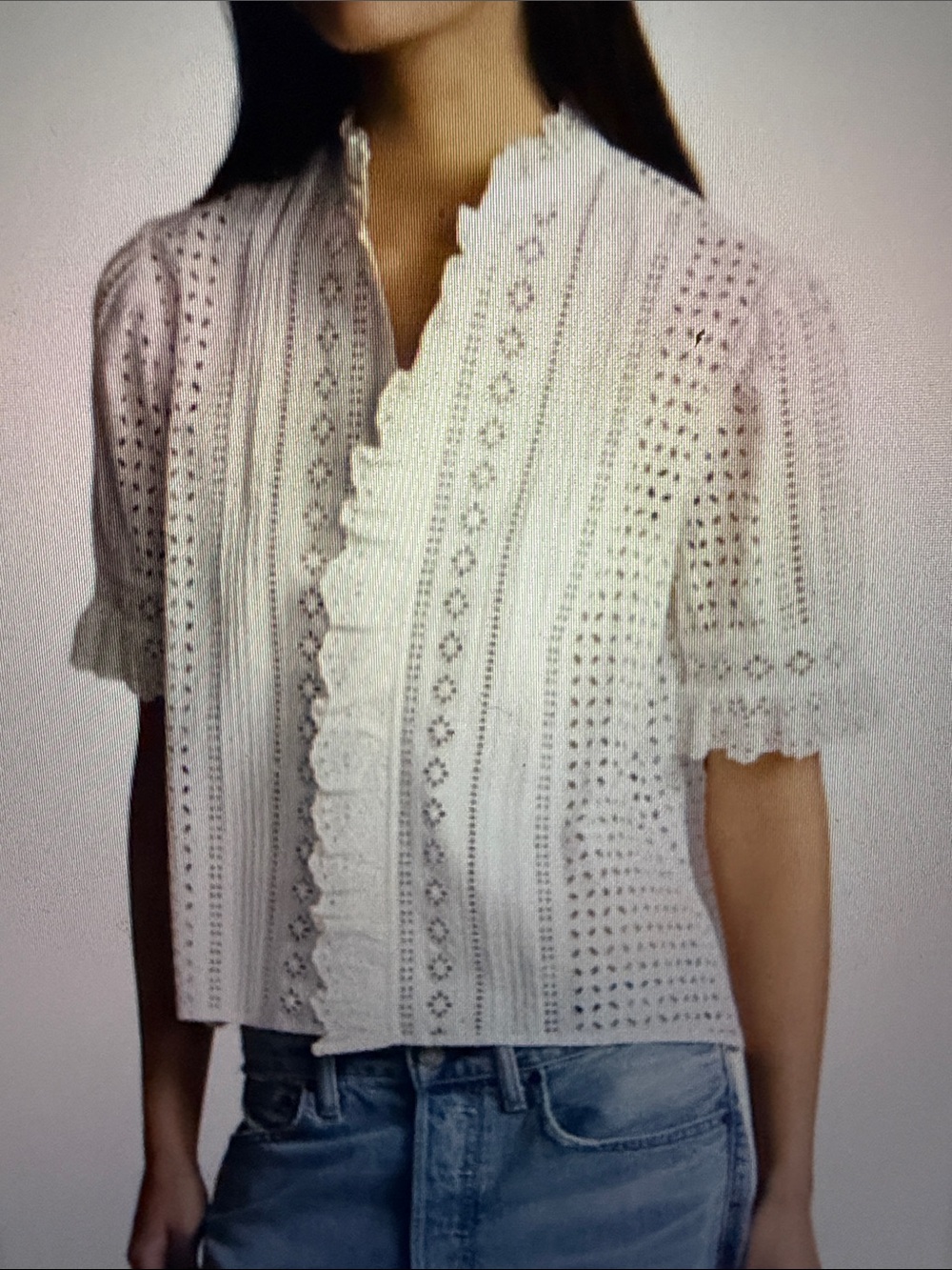 Polo by Ralph Lauren White Eyelet Ruffle Front Blouse nwot